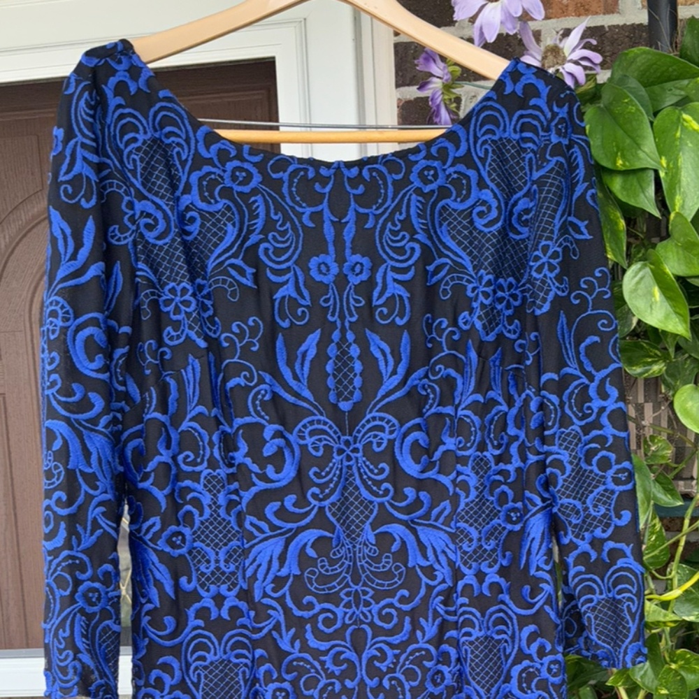 J S Collections Black and Blue Swoop Back Dress